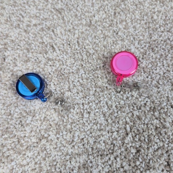 Badge Reel Retractable Pink Blue ID Card Holder Nurse Student Clip On Set of 2 - Picture 1 of 3